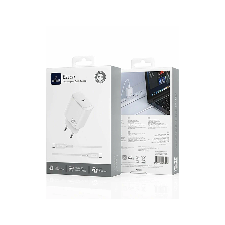 Сетевое зарядное устройство USB-C (GAN 30W, 3A) Wiwu Essen Wi-G008, белый