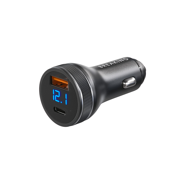 Зарядное для автомобиля USB-A + USB-C (54W) Breaking C08 LED, темно-серый