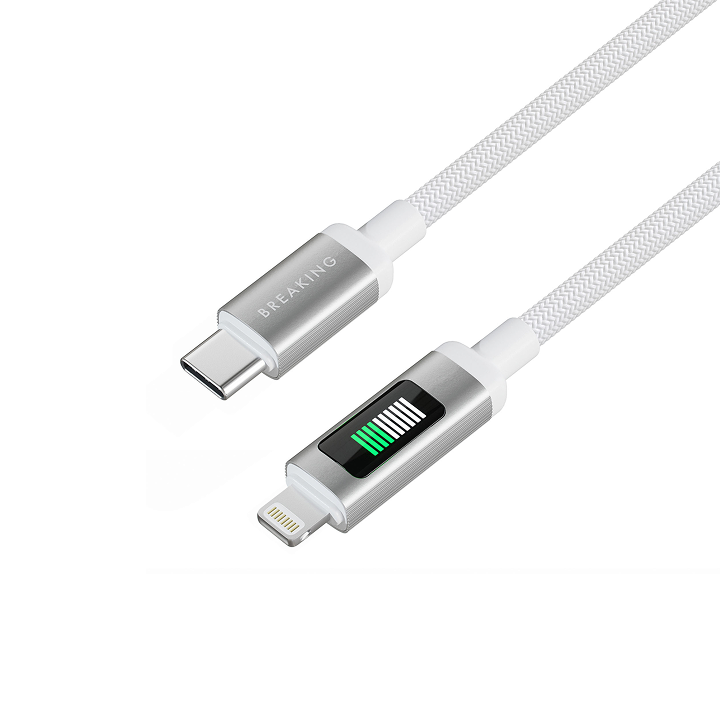 Кабель USB-C - Lightning (60W, 3.0A, USB 3.0, 1м) Breaking K34 LED, белый