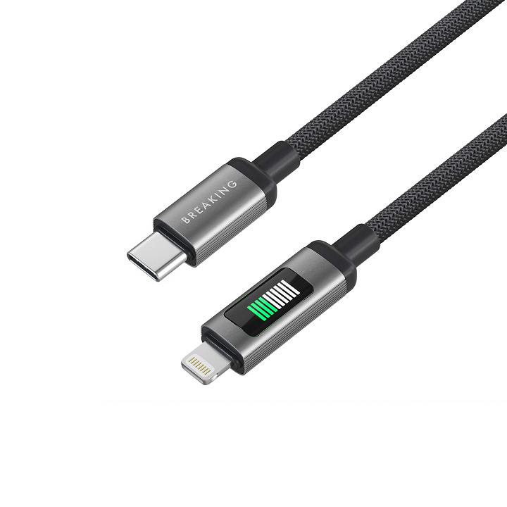 Кабель USB-C - Lightning (60W, 3.0A, USB 3.0, 1м) Breaking K34 LED, черный