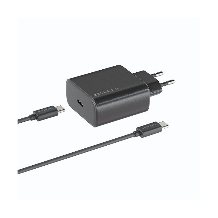 Сетевое зарядное устройство USB-C (PD 45W, 3.0A) Breaking WC17 + кабель USB-C - USB-C, черный