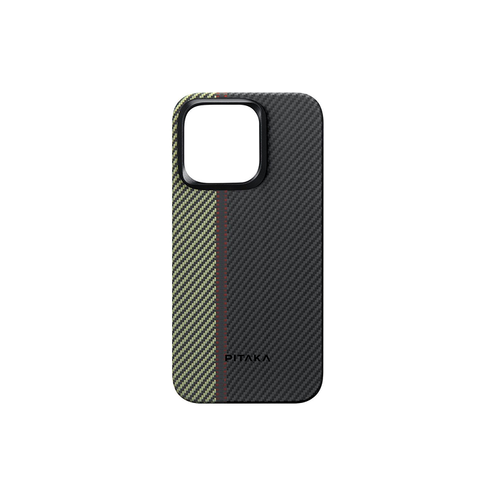 Чехол Pitaka MagEZ Aramid Fiber 600D Overture для iPhone 15 Pro, черный/зеленый